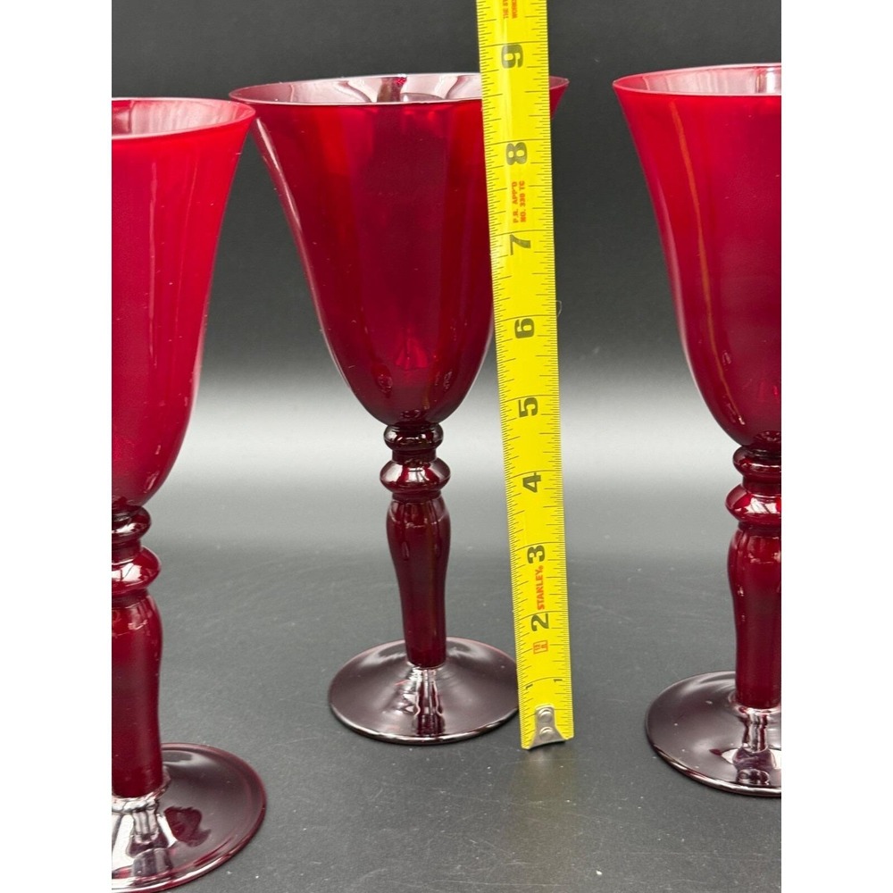 Vintage‎ lot of 3 of Ruby Red Art Glass Stemmed Goblets 8.5" Tall - Picture 6 of 6